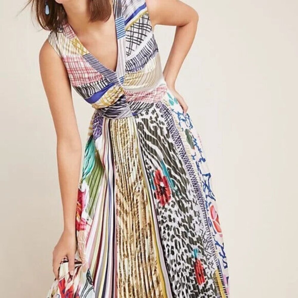 Anthropologie x Geisha Designs Jacinta Midi Dress Pleated Fit & Flare Size 0 - Picture 4 of 16